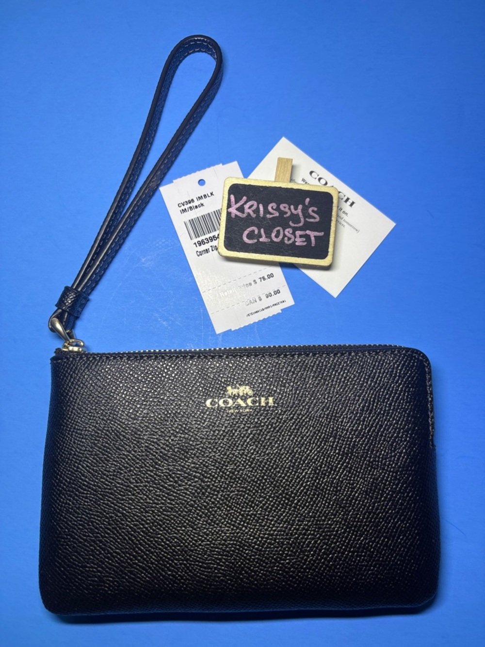 NWT Coach Black Leather Zip Wristlet with Logo
